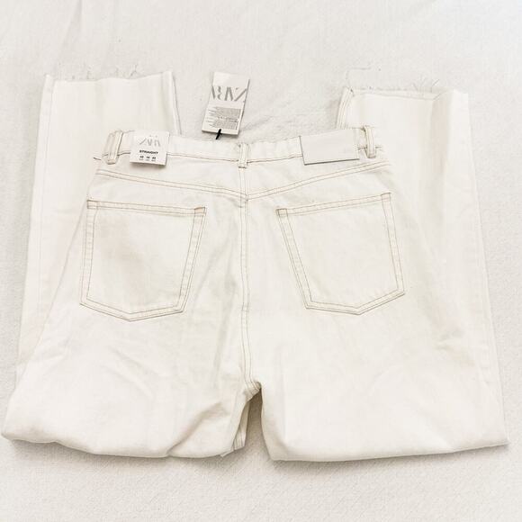 Zara Hi-Rise Cropped Straight Denim Jeans Off White Cream Size 42 US 10 - Picture 8 of 9